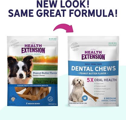 Health Extension Dog Chew Bone Treats, Puppy Training Treat, Medium Sticks for Dental Teeth Cleaning & Breath Freshener, Peanut Butter Flavor (Pack of 8)