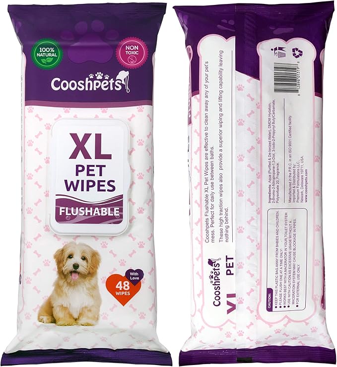 Premium Formulations XL FLUSHABLE Pet Wipes - Deodorizing,Grooming Wipes for Dogs & Cats - Earth-Friendly, Hypoallergenic Value Buy (6 Packs x 48 Wipes = 288 Wipes)