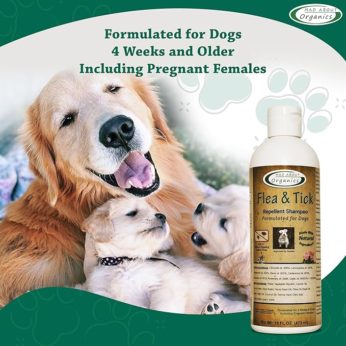 Flea and Tick Repellent Shampoo Formulated for Dogs - Dog Shampoo for Flea and Tick Prevention, Natural Flea Treatment for Dogs, Kills Eggs and Larvae, Effective Protection - 16oz