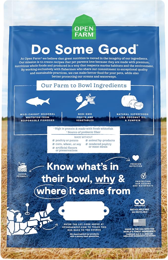 Open Farm Catch-of-The-Season Whitefish Grain-Free Dry Dog Food, Sustainably Caught Fish Recipe with Non-GMO Superfoods and No Artificial Flavors or Preservatives, 4 lbs