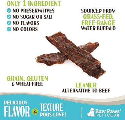 Raw Paws Water Buffalo Jerky Treats for Dogs, 16-oz - Packed in USA - Free-Range Pure Buffalo Meat - Beef Jerky for Dogs Alternative - Jerky Treats for Dogs - Jerky Sticks for Dogs, Dog Beef Jerky