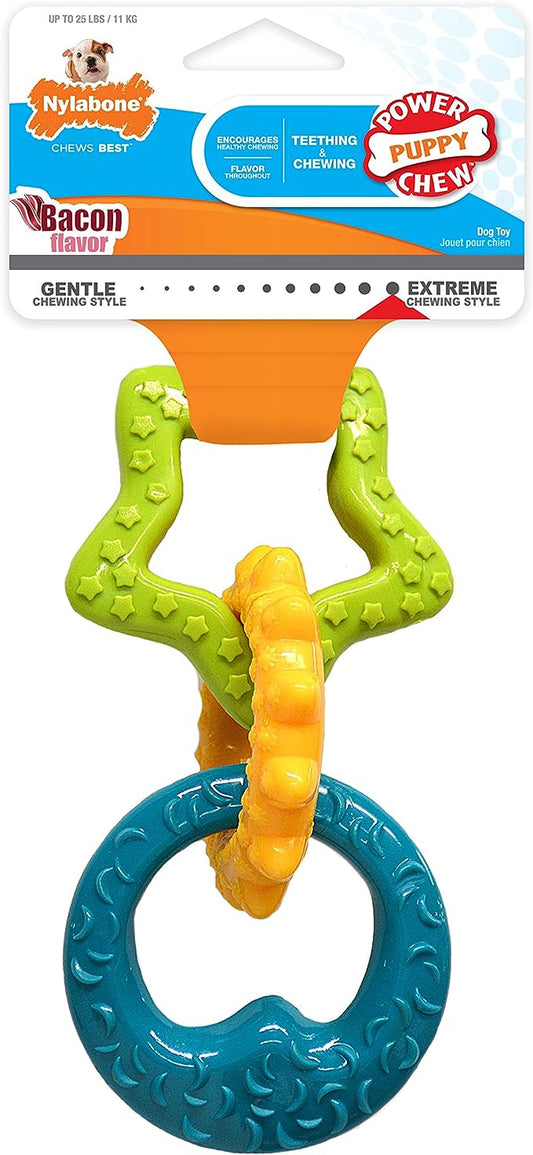 Nylabone Puppy Power Rings Chew Toy - Tough and Durable Puppy Chew Toy for Teething - Puppy Supplies - Bacon Flavor, Small (1 Count)