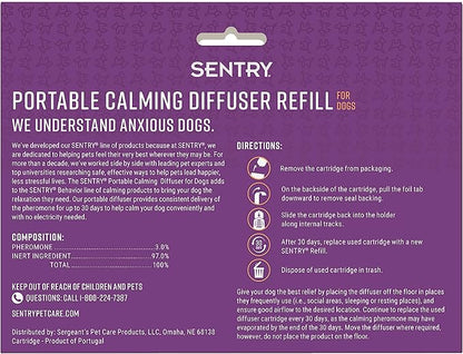 Sentry Behavior Portable Calming Diffuser Refill for Dogs, Reduces Stress and Bad Behavior with Calming Phereomones, Easy-to-use Portable Design, 60 Day Release