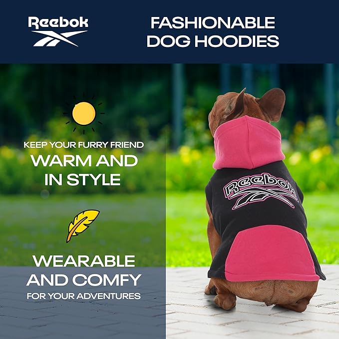 Reebok Dog Hoodie – Fleece Dog Sweater with Leash Hole, Cold Winter Dog Sweatshirt for Small Medium and Large Dogs, Premium Dog Fall Sweater Pullover Hoodie, Cozy Warm Perfect Dog Christmas Outfit