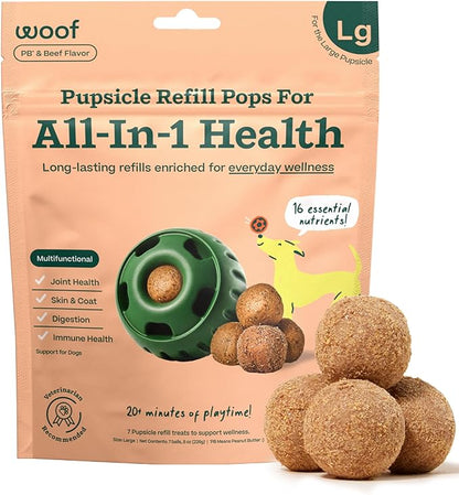 WOOF Pupsicle Refill Pops for All-in-1 Health - Long-Lasting Multivitamin Refills for The Pupsicle Toy - with Vitamins A, B, D, Iron, Magnesium, and Fiber - Large Pops - 7 count