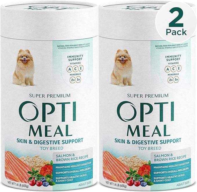 OPtimeal Dry Dog Food for Toy Breeds - Premium Dry Recipe for Adult Small and Toy Breed Dogs - Skin and Digestive Support (1.4 lb, Salmon & Brown Rice)
