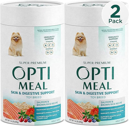 OPtimeal Dry Dog Food for Toy Breeds - Premium Dry Recipe for Adult Small and Toy Breed Dogs - Skin and Digestive Support (1.4 lb, Salmon & Brown Rice)
