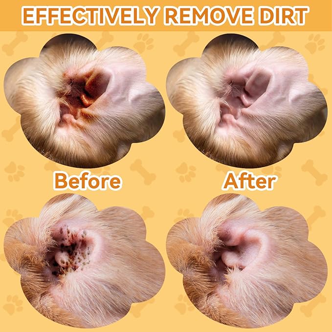 Dog Ear Cleaner Finger Wipes, Ear Cleaner Wipes for Dogs & Cats, Dog Ear Wipes Reduce Earwax Buildup, Ear Wipes for Dogs Soothing Odor, Dog Wipes Remove Dirt & Non-Irritating, 120counts