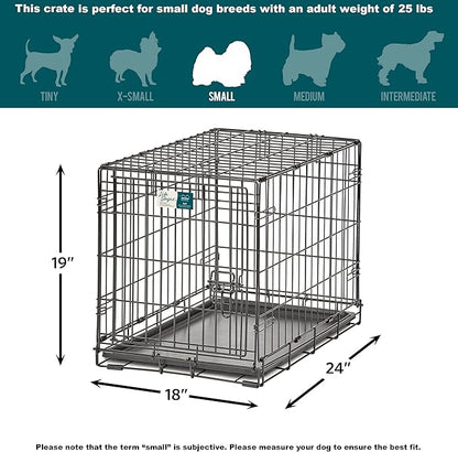 MidWest Homes for Pets Small Dog Crate | Life Stages 24' Folding Metal Crate | Divider Panel, Floor Protecting Feet, Leak-Proof Dog Pan | 24L x 18W x 19H Inches, Small Dog Breed
