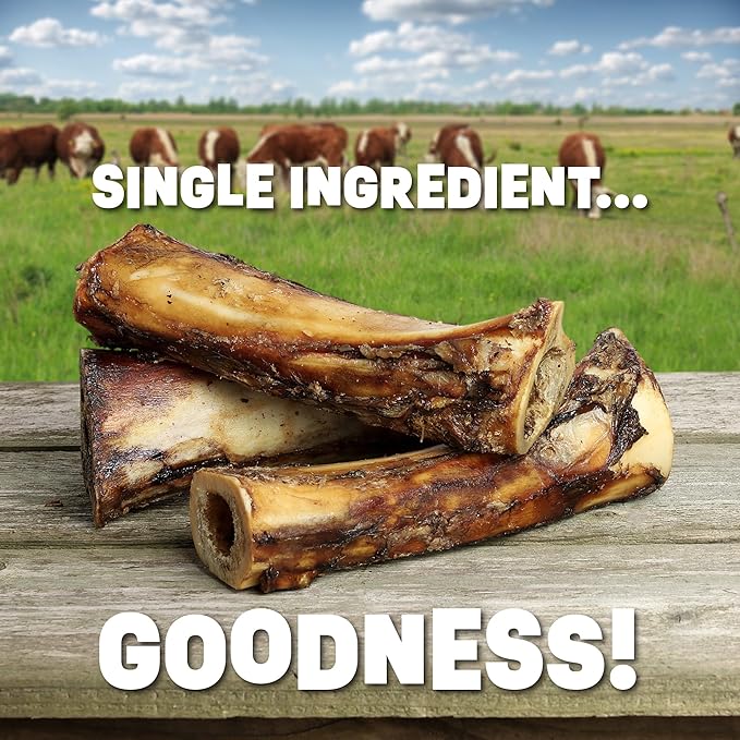 Dog Bones for Aggressive Chewers | 7-8" Hickory Smoked Flavor Beef Shank Bones | Dog Bones for Medium Dog | All Natural Dog Bone Treats Made in The USA - Individually Wrapped (3 Piece Pack)