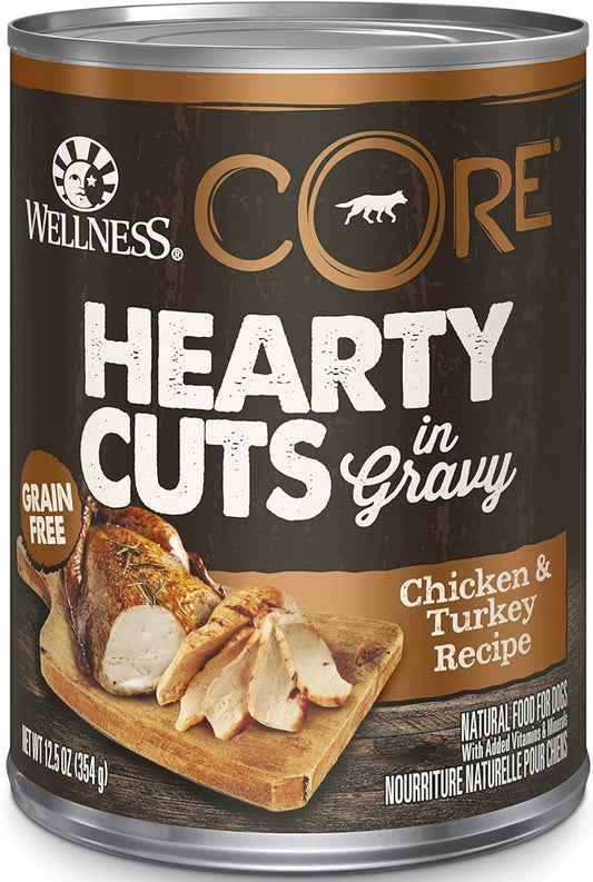 Wellness CORE Hearty Cuts Natural Wet Grain Free Canned Dog Food, Chicken & Turkey, 12.5-Ounce Can (Pack of 12)