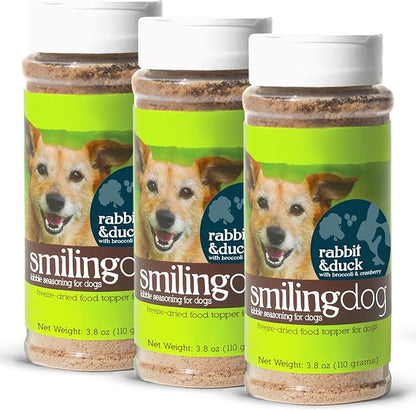 Herbsmith Kibble Seasoning – Freeze Dried Rabbit & Duck – DIY Raw Coated Kibble Mixer - Dog Food Topper for Picky Eaters, 3.8 oz [Bundle x3 Units]