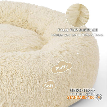 Bedsure Calming Dog Bed for Large Dogs - Donut Washable Large Pet Bed, Anti-Slip Round Fluffy Plush Faux Fur Dog Bed, Fits up to 100 lbs Pets, Oat Milk, 36 inches