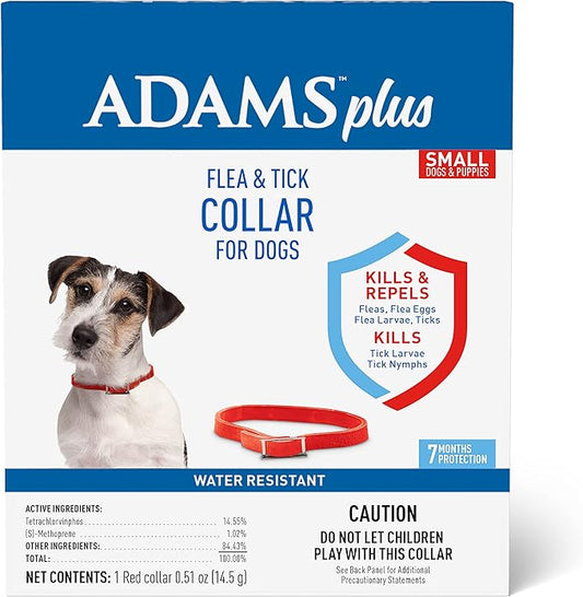 Adams Plus Flea & Tick Collar for Dogs, 7-Month Protection, Adjustable Collar Fits Small Dogs & Puppies, Kills & Repels Fleas, Flea Eggs, Flea Larvae, and Ticks, Kills Tick Larvae and Tick Nymphs