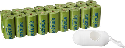 Amazon Basics Dog Poop Bags with Dispenser and Leash Clip, Talcum Powder Scented, 13 x 9 Inches - 270 Count (15 Bags per Roll, 18 Rolls)