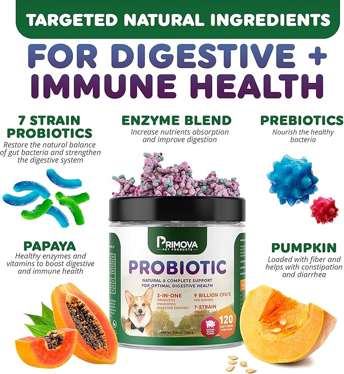 Probiotic Dog Chews for Dog Digestive Enzymes - Dog Diarrhea & Natural Allergy Relief - Puppy Probiotic Chews - Dog Allergy Chews - Pack of 120 Chews