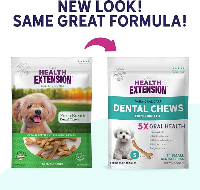 Health Extension Dog Chew Bone Treats, Puppy Training Treat, Medium Sticks for Dental Teeth Cleaning & Breath Freshener, Small (Pack of 14)
