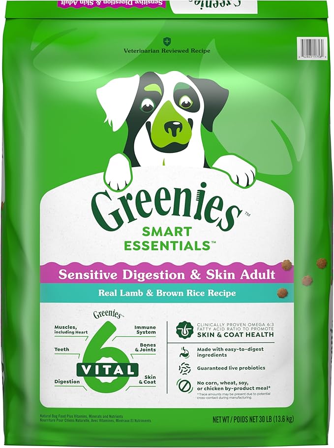 Greenies Smart Essentials Sensitive Digestion & Skin Adult Dry Dog Food Real Lamb & Brown Rice Recipe, 30 lb. Bag