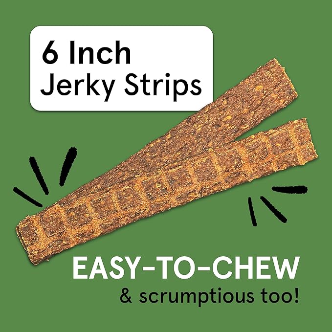 Real Meat Beef Jerky Dog Treats - 8 Air-Dried Strips of Jerky Treats for Dogs - Grain-Free Jerky Treats Dog Snacks Made up of 95% Human-Grade Free-Range Grass Fed Beef - All-Natural Dog Jerky Strips