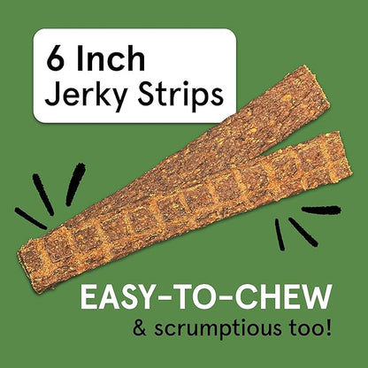 Real Meat Beef Jerky Dog Treats - 8 Air-Dried Strips of Jerky Treats for Dogs - Grain-Free Jerky Treats Dog Snacks Made up of 95% Human-Grade Free-Range Grass Fed Beef - All-Natural Dog Jerky Strips