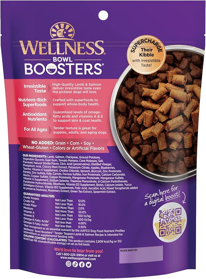 Wellness Tender Toppers (Previously CORE Bowl Boosters), Grain-Free Natural Dog Food Toppers or Mixers, Made with Real Meat (Lamb & Salmon, 8 oz Bag)