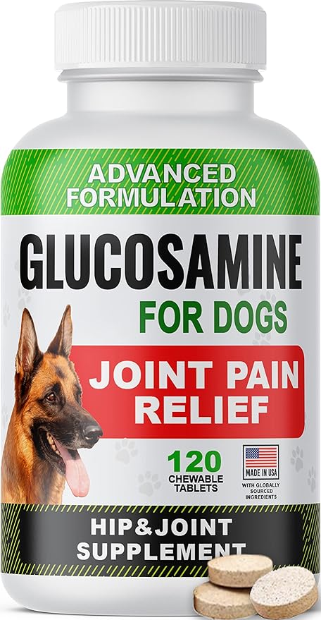 Glucosamine Tablets for Dogs - Joint Supplement w/Omega-3 Fish Oil - Chondroitin, MSM - Advanced Mobility Chews - Joint Pain Relief - Hip & Joint Care - 120 Ct - Made in USA