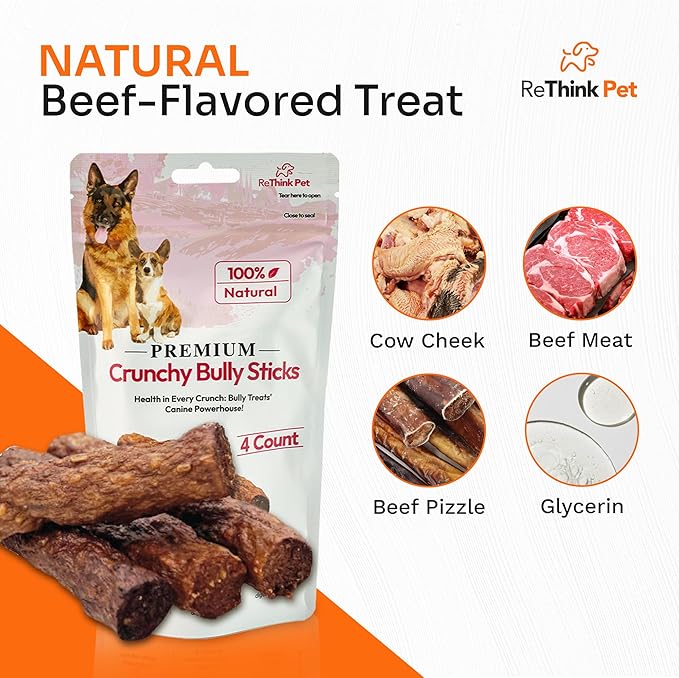 Premium Crunchy Bully Sticks - Natural Dog Chews and Training Treats for Dogs - 4 pcs