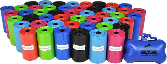 Downtown Pet Supply 960 Count Dog Poop Bags Refills with Leash Clip and Bone Bag Dispenser, Rainbow of Colors - Dog Waste Bags Unscented and Leak-Proof with Dog Poop Bag Dispenser - 12.5 x 8.5"