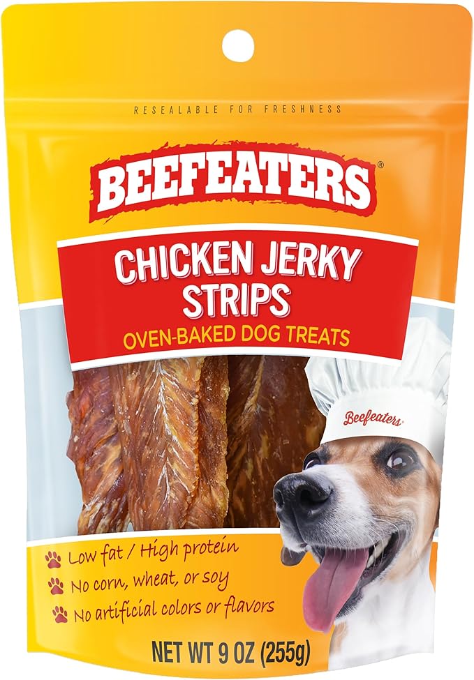 Beefeaters Dog Treats - Chicken Jerky Strips 9oz | Dog Food 100% Real Chicken Breast | Grain-Free, No Artificial Additives, Ideal for Training & Reward | Dog Training Treats for All Dog Sizes