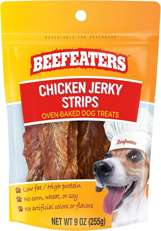 Beefeaters Dog Treats - Chicken Jerky Strips 9oz | Dog Food 100% Real Chicken Breast | Grain-Free, No Artificial Additives, Ideal for Training & Reward | Dog Training Treats for All Dog Sizes