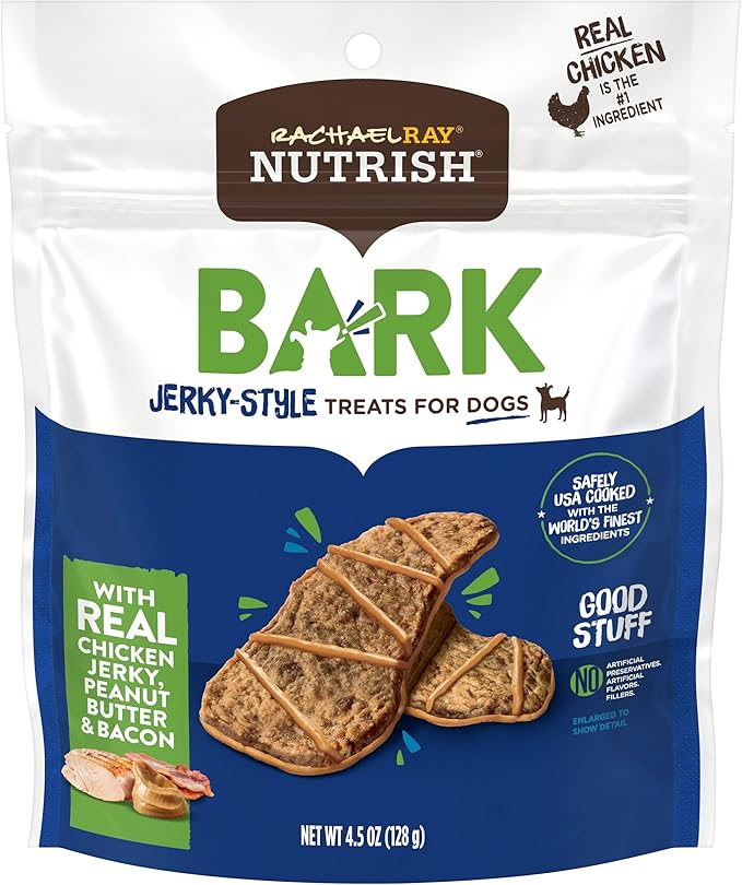 Nutrish Rachael Ray Bark Jerky-Style Dog Treats with Real Chicken Jerky, Peanut Butter & Bacon, 4.5 Ounce (Pack of 5)