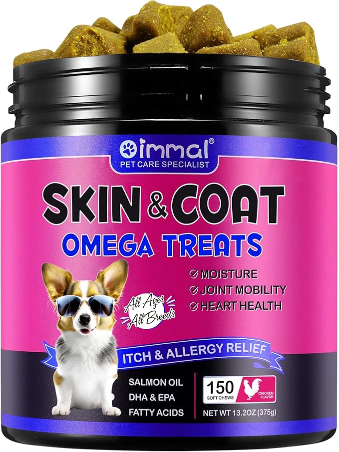 Natural Skin & Coat Chews for Dogs, Dog Vitamins and Supplements for Healthy Skin and Coat with Chicken Flavor, Itch Relief for Dogs with Allergies, Dog Vitamins and Supplements, Omega 3