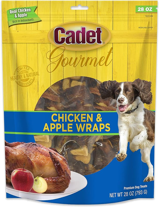 Cadet Gourmet Chicken & Apple Wrapped Dog Treats Wraps - Healthy & Natural Chicken & Apple Dog Training Treats for Small & Large Dogs - Inspected & Tested in USA (28 oz.)