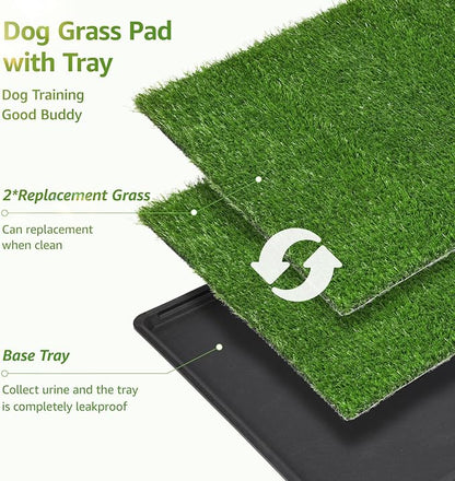 LOOBANI Dog Grass Pad with Tray Large, Indoor Dog Potties for Apartment and Patio Training, with 2 Packs Loobani Dog Grass Pee Pads for Replacement(Tray Potty 45 * 29inch)