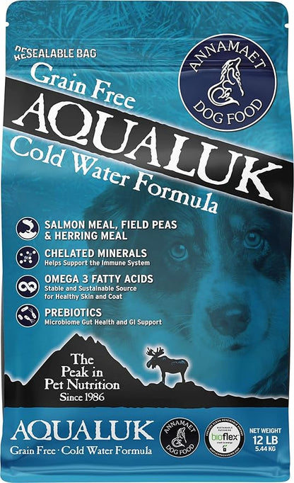 Annamaet Grain-Free Aqualuk Cold Water Fish Formula Dry Dog Food, (Salmon & Herring), 12-lb Bag