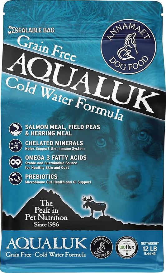 Annamaet Grain-Free Aqualuk Cold Water Fish Formula Dry Dog Food, (Salmon & Herring), 12-lb Bag
