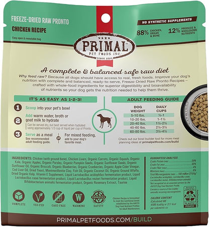 Primal Freeze Dried Dog Food Pronto, Chicken; Scoop & Serve, Complete & Balanced Meal; Also Use As Topper or Treat; Premium, Healthy, Grain Free, High Protein Raw Dog Food (25 oz, 2-pack)