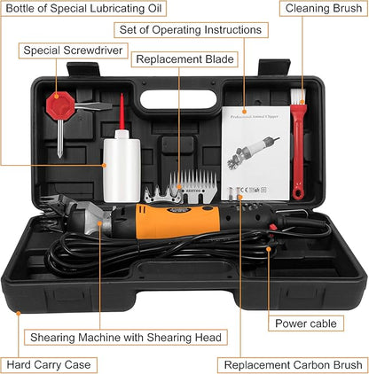 BEETRO 500W, Electric Professional Sheep Shears, Animal Grooming Clippers for Sheep Alpacas Goats and More, 6 Speeds Heavy Duty Farm Livestock Haircut, with an Extra Set of Shearing Blades