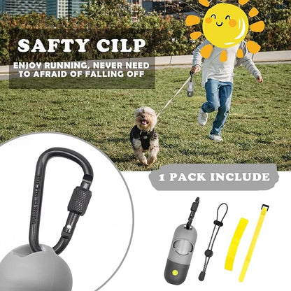Dog Poop Bag Dispenser with Flashlight|Dog Poop Bag Holder with Leash Clip|Hands-Free Leash Poop Bag Holder with Straps and 1 Roll Dog Waste Bags (Gray)