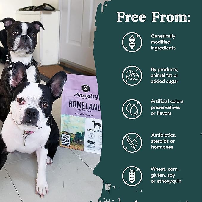 Ancestry Homeland Dog Food, Lamb Meal & Sweet Potato, Blend of Lamb, Duck, Salmon & Pork, Multi-Protein Mix, For All Life Stages, Grain Free, Digestiable, Gut Health & Immune Support (4 lb. Bag)