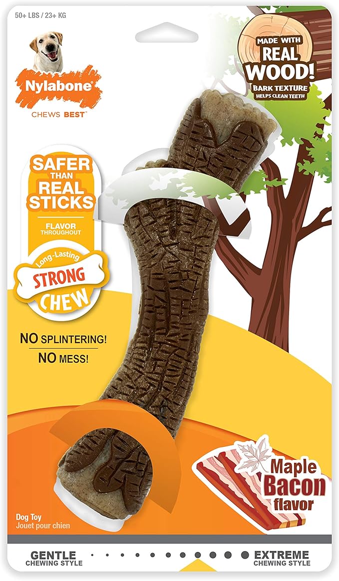 Nylabone Strong Chew Real Wood Stick Chew Toy for Dogs, Maple Bacon Flavor, X-Large/Souper (1 Count)
