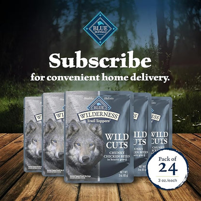 Blue Buffalo Wilderness Trail Toppers Wild Cuts High Protein Natural Wet Dog Food, Chunky Chicken Bites in Hearty Gravy, 3 Oz pouches (Pack of 24)