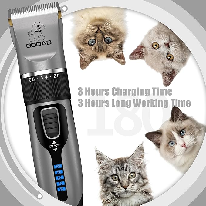 Cat Clippers for Matted Hair, Cat Grooming Kit, Cordless Cat Shaver for Long Hair, Low Noise Paw Trimmer, Cat Hair Trimmer for Grooming,Quiet Pet Hair Clippers Tools for Cats Dogs (Gray)