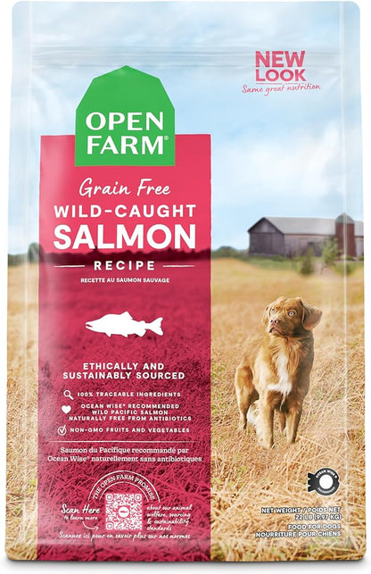 Open Farm Wild-Caught Salmon Grain-Free Dry Dog Food, Fresh Pacific Salmon Recipe with Non-GMO Superfoods and No Artificial Flavors or Preservatives, 22 lbs