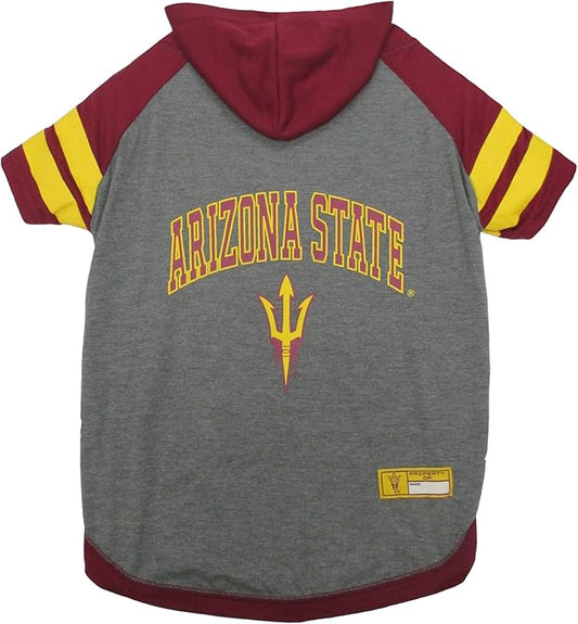NCAA ARIZONA STATE SUN DEVILS HOODIE for DOGS & CATS, X-SMALL COLLEGIATE Licensed DOG HOODY Tee Shirt. Sports HOODY T-Shirt for Pets. COLLEGE Sporty Dog Hoodie Shirt.