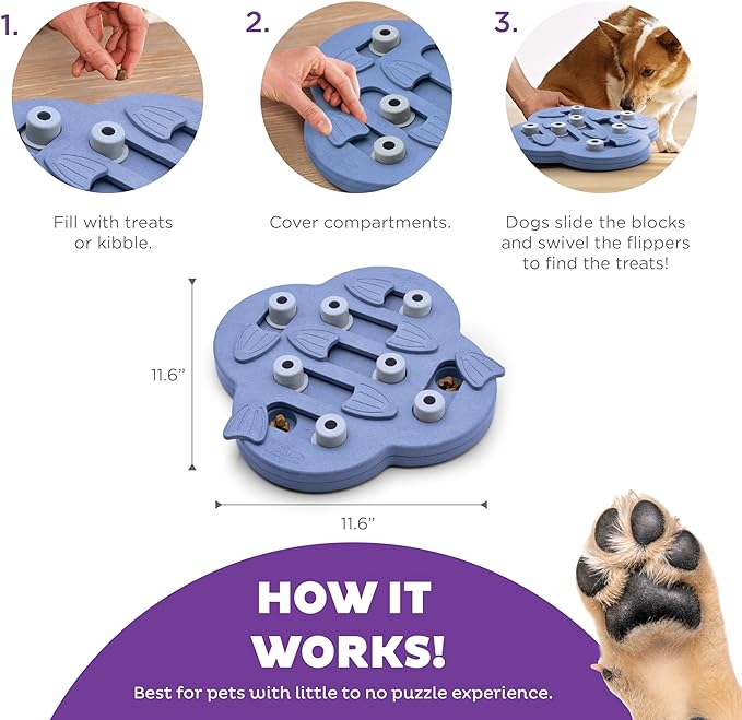 Outward Hound Nina Ottosson Dog Hide N' Slide Dog Puzzle Interactive Treat Puzzle Dog Enrichment Dog Toy, Level 2 Intermediate, Purple, Composite