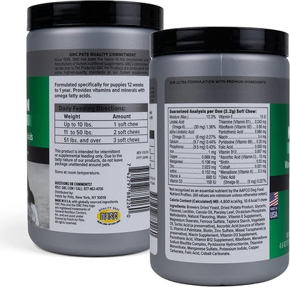 GNC Pets Ultra Multivitamin Soft Chews, Puppies, Chicken Flavor. 60-ct in 4.6 Oz Canister | Multivitamins for Puppies in Chicken Flavored Chewables from Pets Ultra