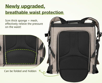 Pecute Pet Carrier Backpack, Large Cat Carrier Backpack, Expandable Cat Backpack with Breathable Mesh for Medium Large Cats, and Small Dogs, Dog Backpack Carrier for Travel Hiking Khaki