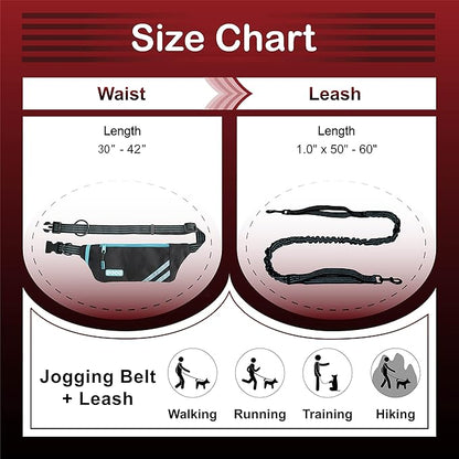 DOCO Lite Dog Jogging Belt with Zipper Pouch, Bungee Leash for Walking, Hiking, Jogging with Dog, Made for 10-100 lb. Dogs (Black)
