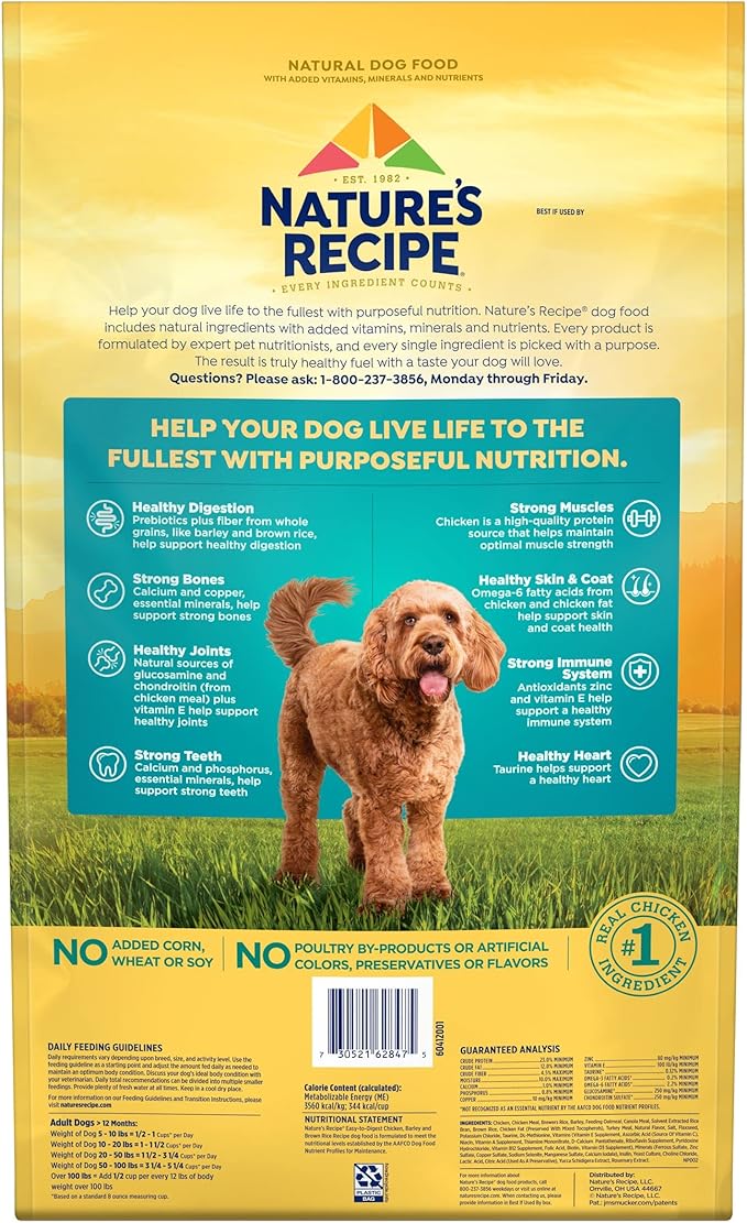 Nature’s Recipe Easy-to-Digest Chicken, Barley & Brown Rice Recipe Dry Dog Food, 24 lb. Bag